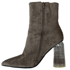 Jeffrey Campbell Lustful Taupe Suede‎ Clear High Cone Heel Booties Womens 5